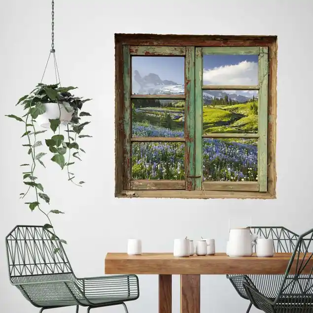Kostenloser Rückversand Fensterblick Bergwiese mit Blumen vor Mt. Rainier