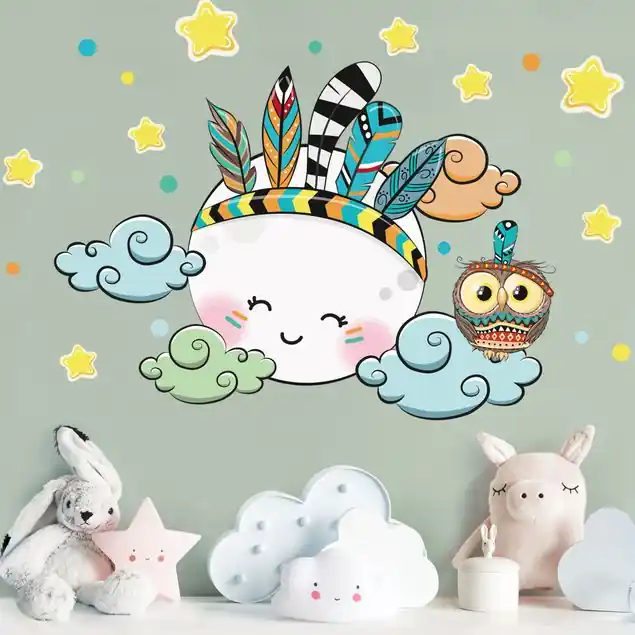Abverkauf Indianer Mond Eule Wolken Sterne
