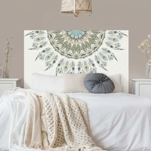 Highlight Mandala Aquarell Federn halbkreis blau grün
