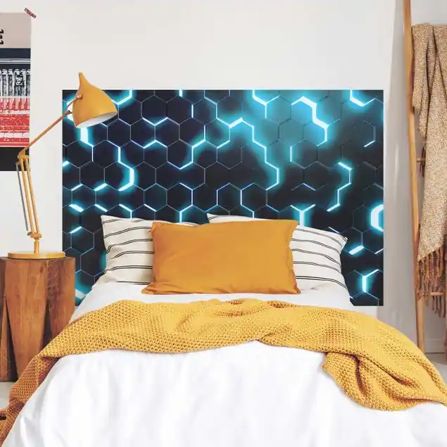 Abverkauf Strukturierte Hexagone mit Neonlicht in Türkis