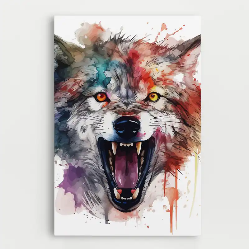 Zertifiziert Leinwandbild Watercolor Angry Wolf