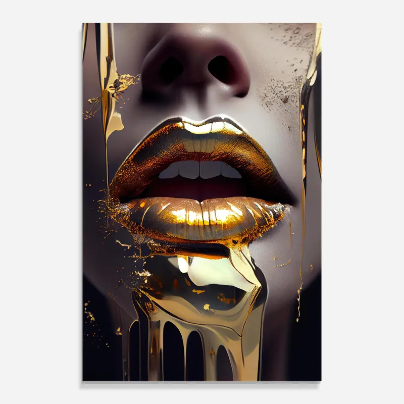 Glasbild Glamorous Gold Lips Zertifiziert