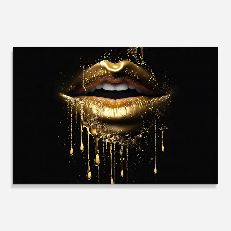 Glasbild Golden Luxury Lips Neu
