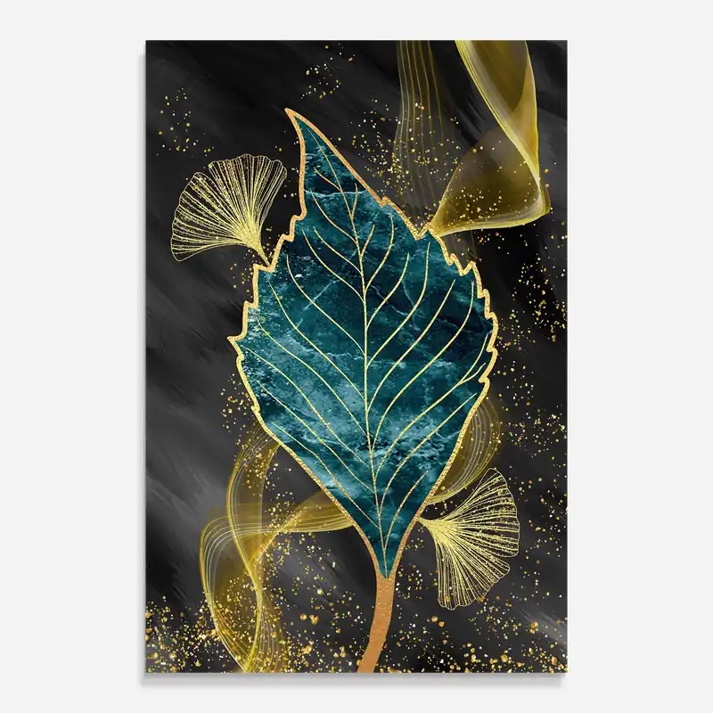 Wochenendangebot Glasbild Golden Leaves Blue