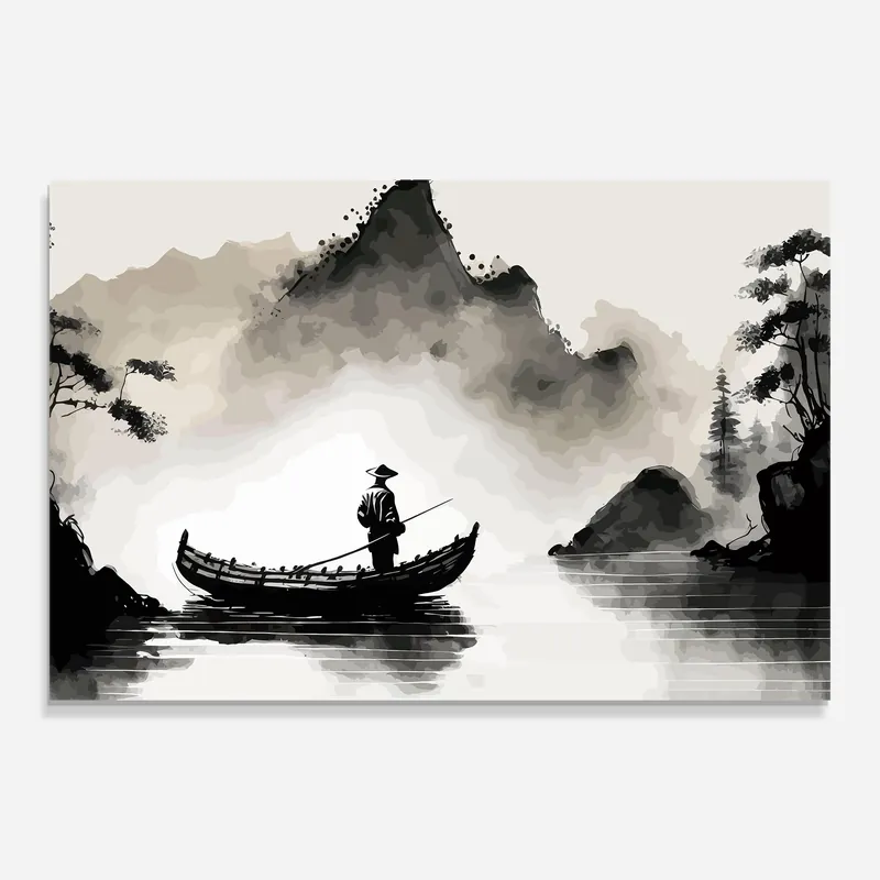 Aktuell Glasbild Black Ink Boat