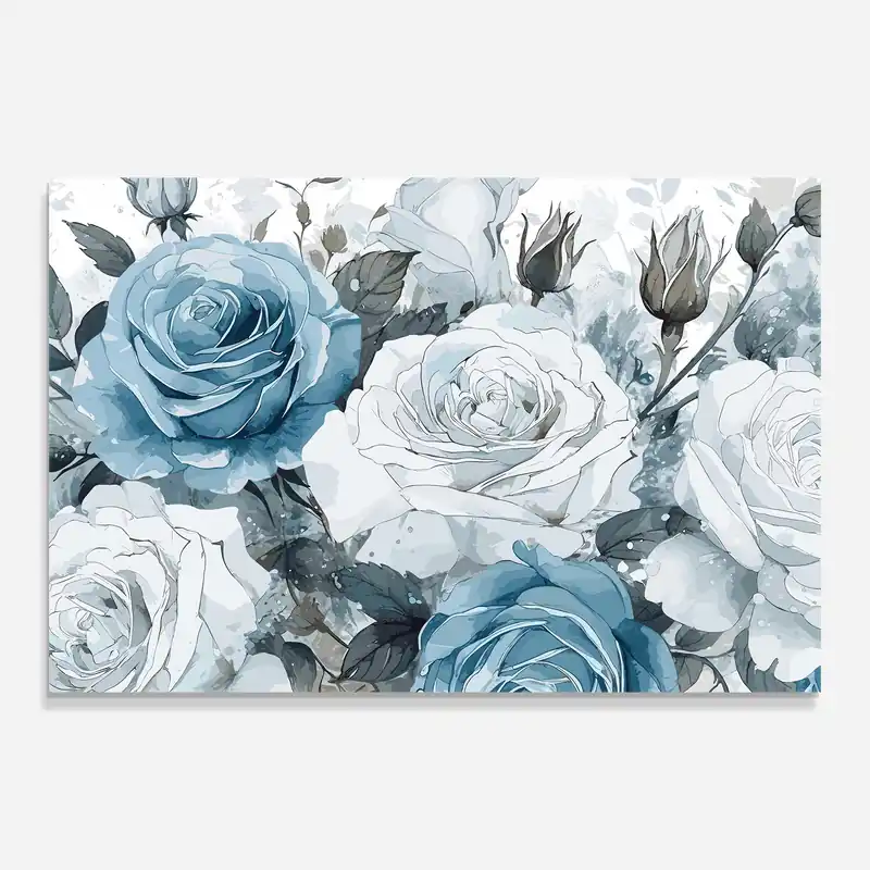 Abverkauf Glasbild Blue White Rose