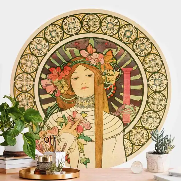 Alfons Mucha - Werbeplakat für La Trappistine Runde Fototapete Direktkauf