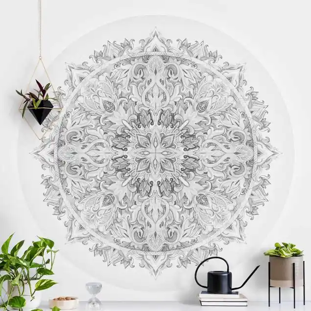 Mandala Aquarell Ornament schwarz weiß Runde Mustertapete Top-Seller