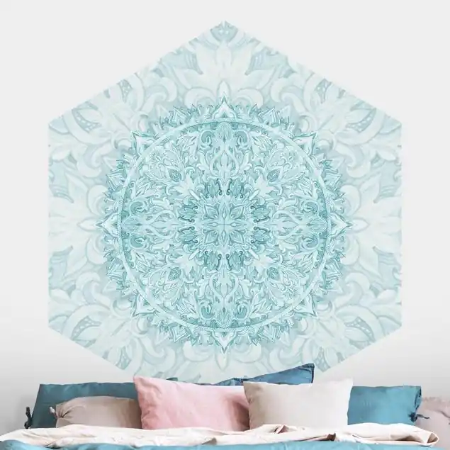 Angebot Mandala Aquarell Ornament türkis Hexagon Mustertapete