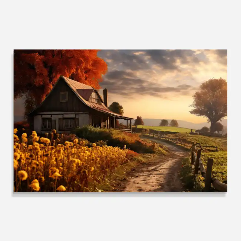 Aktuell Küchenrückwand Glas Autumn Farm House