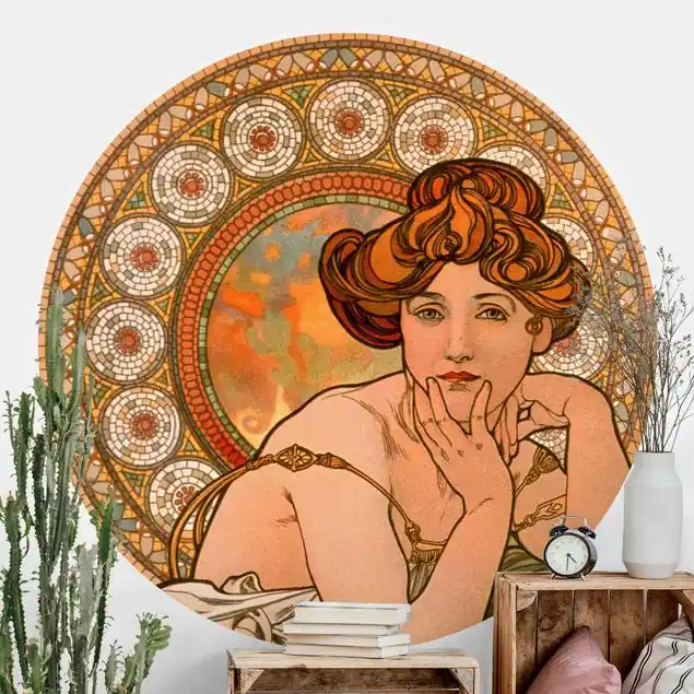 Alfons Mucha - Edelsteine - Topas                               Runde Fototapete Preiswert