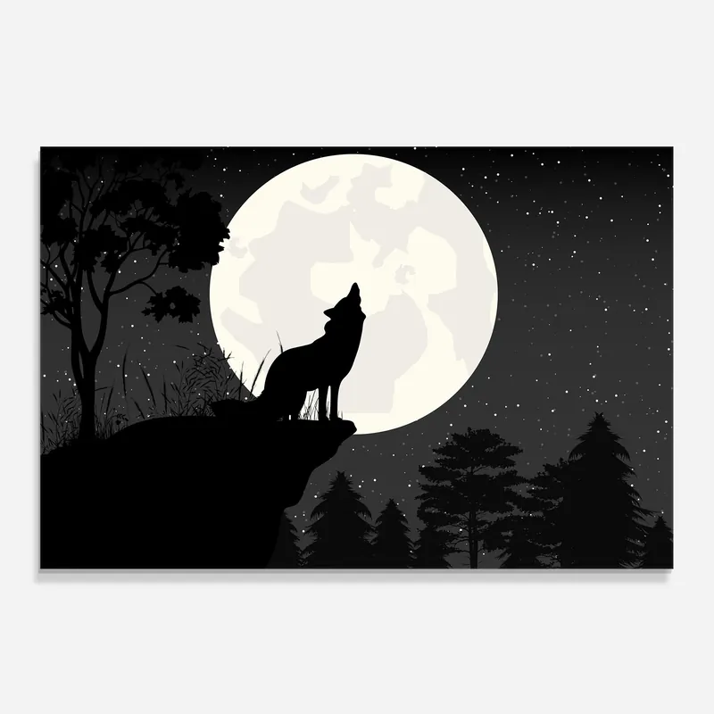 Wochenendangebot Küchenrückwand Glas Moon Wolf Silhouette