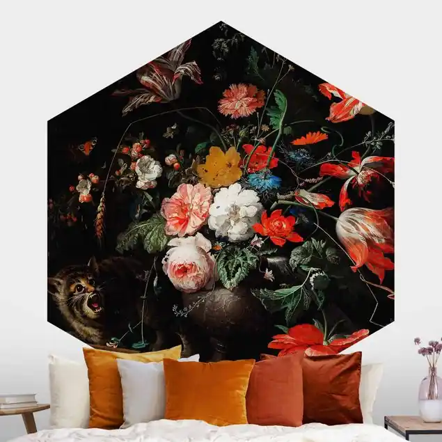 Abraham Mignon - Das umgeworfene Bouquet Hexagon Fototapete Kracherpreis