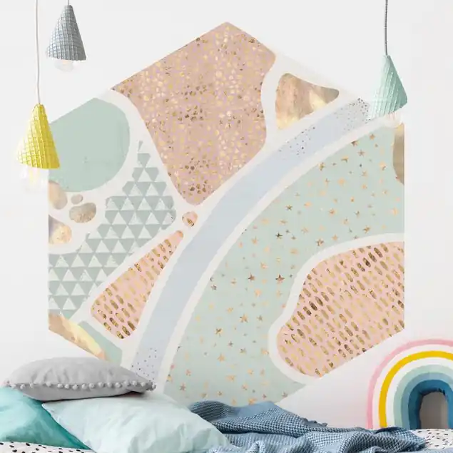 Abstrakte Seelandschaft Pastellmuster Hexagon Mustertapete Knallerangebot