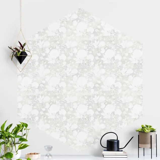 Zartes Aquarell Blüten Muster Hexagon Mustertapete Markenprodukt