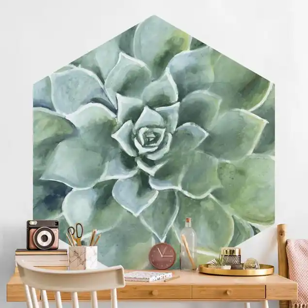 Wochenendangebot Sukkulente Aquarell Dunkel Hexagon Fototapete