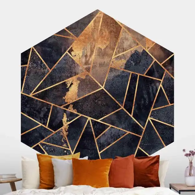 Aktuell Onyx mit Gold Hexagon Mustertapete