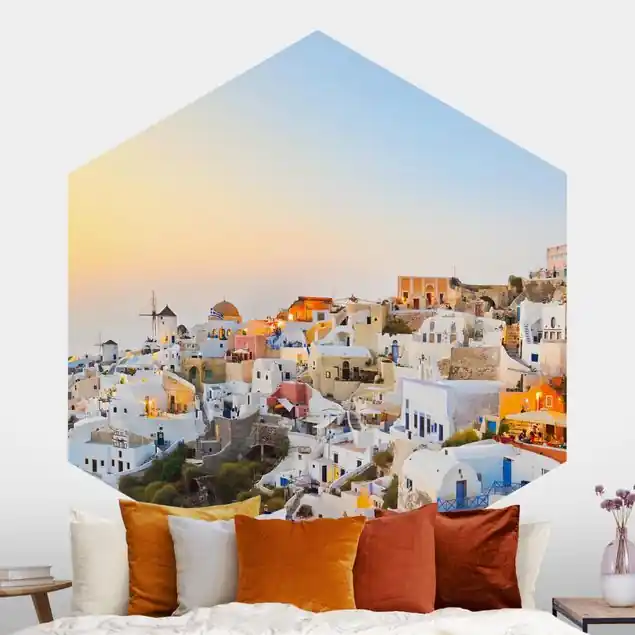 Zertifiziert Strahlendes Santorin Hexagon Fototapete