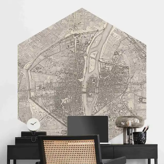 Zertifiziert Vintage Karte Paris Hexagon Fototapete