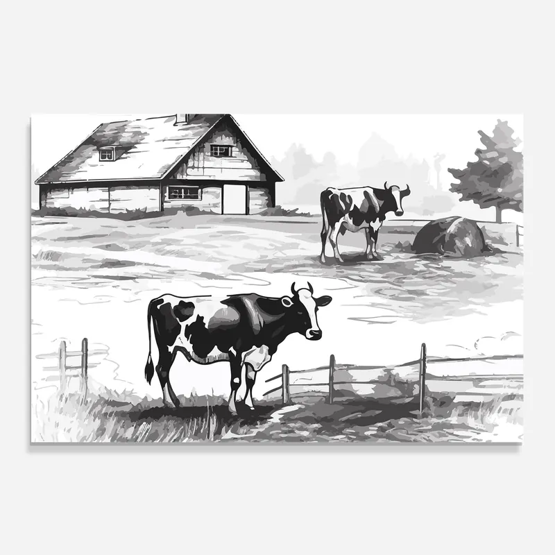 Aktuell Küchenrückwand Glas Cows Farm Ink