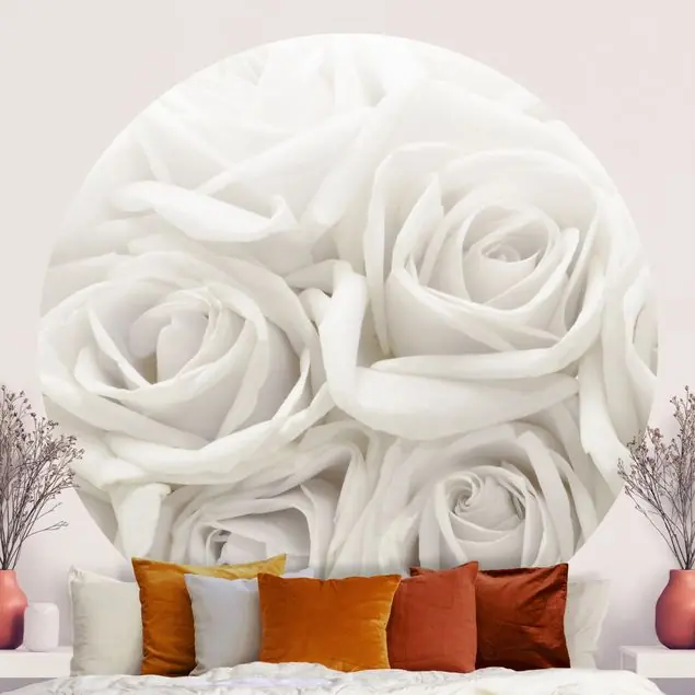 Angebot Weiße Rosen                               Runde Fototapete