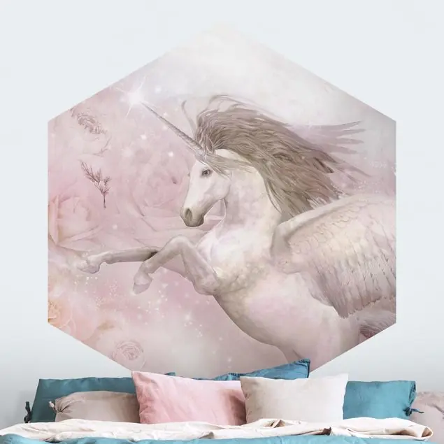 Wochenendangebot Pegasus Einhorn mit Rosen                               Hexagon Mustertapete