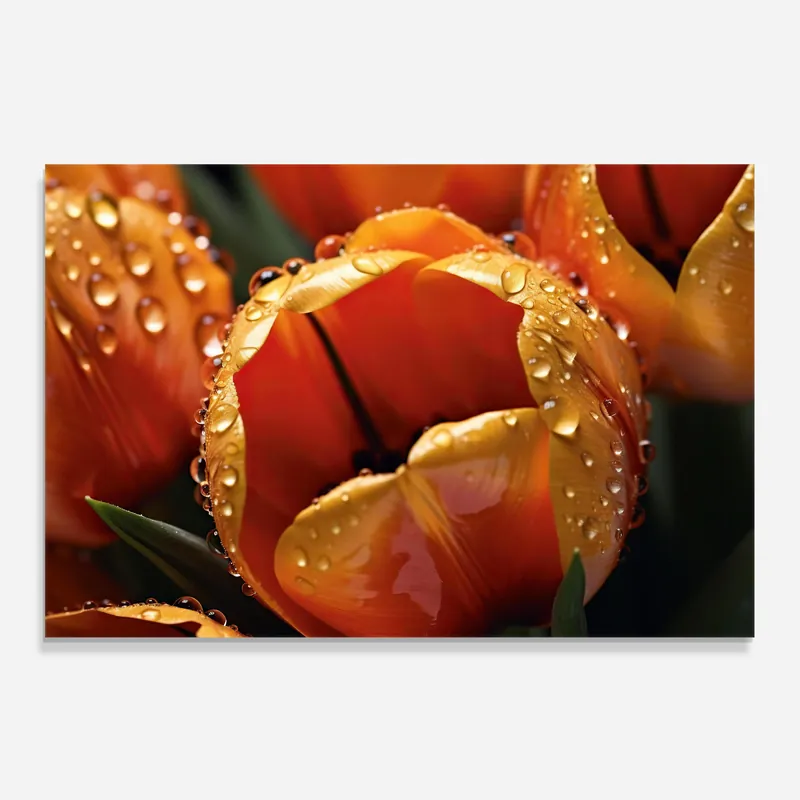 Abverkauf Küchenrückwand Glas Orange Tulip Water Drops