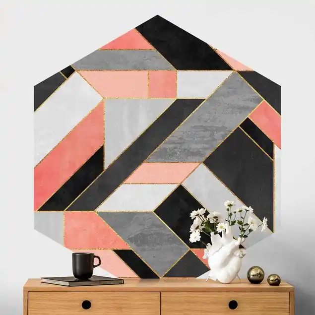 Wochenendangebot Geometrie Rosa und Gold Hexagon Mustertapete