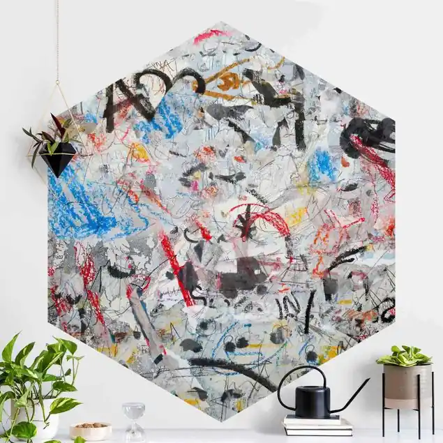 Zertifiziert Grafische Street Art Kollage Hexagon Mustertapete