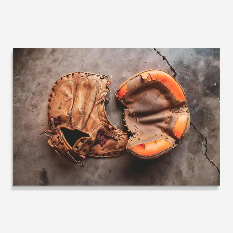 Wochenendangebot Küchenrückwand Glas Brown Orange Baseball Gloves