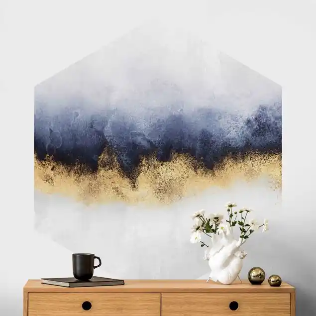 Wolkenhimmel mit Gold                               Hexagon Fototapete Schneller Versand