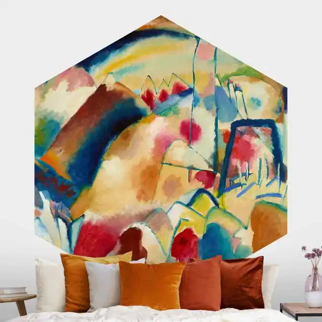 Wassily Kandinsky - Landschaft mit Kirche Hexagon Fototapete Kostenfreie Lieferung