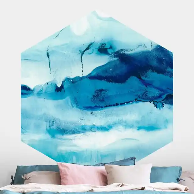 Abverkauf Blaue Strömung I                               Hexagon Fototapete