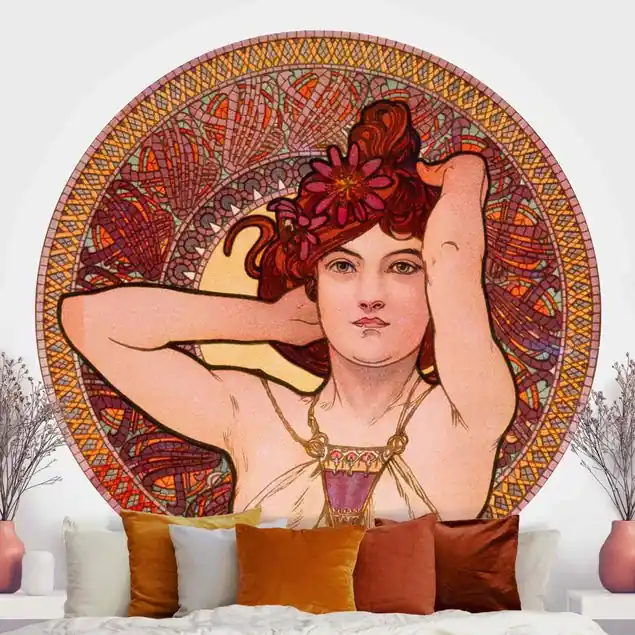 Alfons Mucha - Edelsteine - Amethyst                               Runde Fototapete Meistverkauft