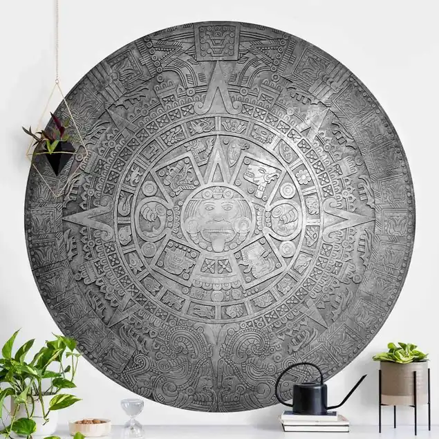 Abverkauf Azteken Ornamentik im Kreis Schwarz-Weiß Runde Mustertapete