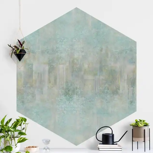 Wochenendangebot Rustikales Betonmuster Mint                               Hexagon Fototapete