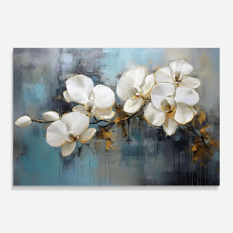 Aktuell Küchenrückwand Glas White Orchids Painting