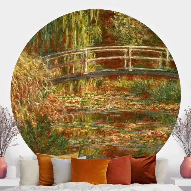 Wochenendangebot Claude Monet - Seerosenteich und japanische Brücke (Harmonie in rosa)                               Runde Fototapete