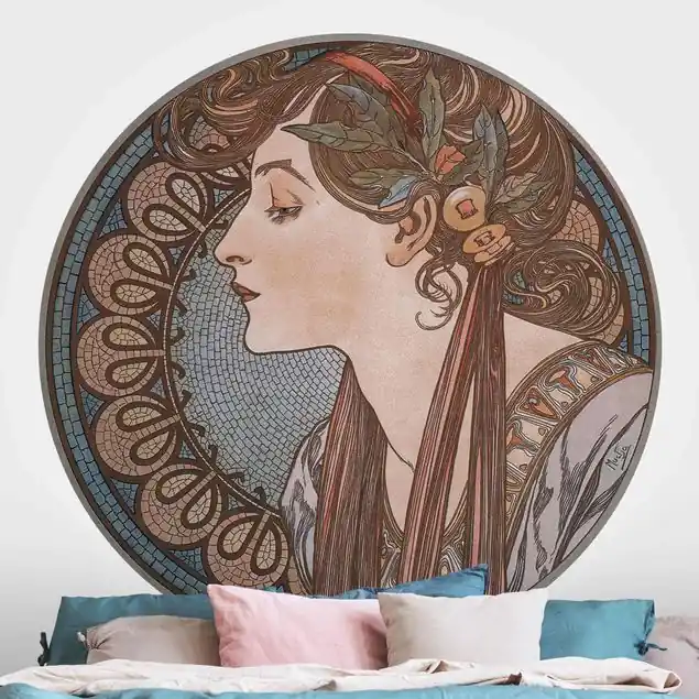 Alfons Mucha - Helena                               Runde Fototapete Heißes Angebot
