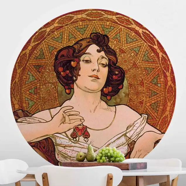 Alfons Mucha - Edelsteine - Rubin                               Runde Fototapete Markenware