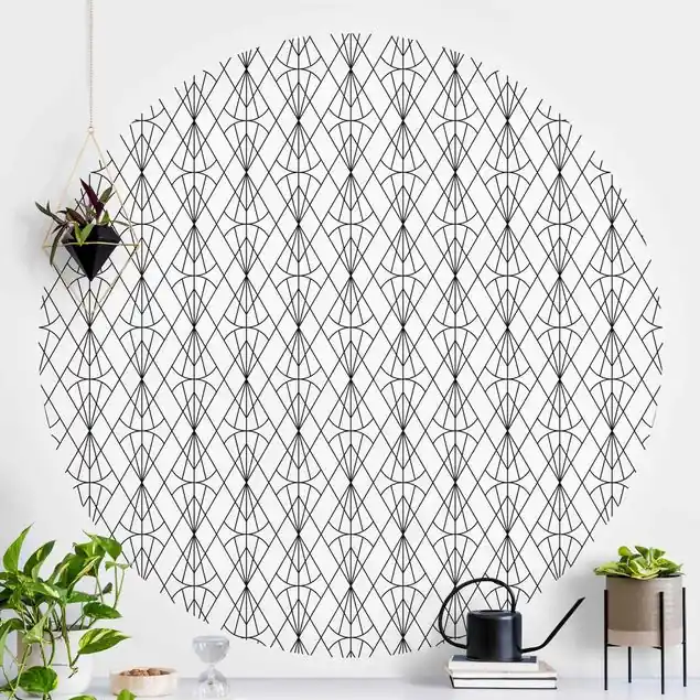 Zertifiziert Art Deco Diamant Muster in Schwarz XXL                               Runde Mustertapete