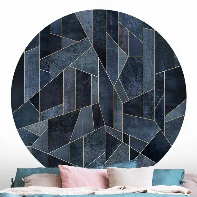 Zertifiziert Blaue Geometrie Aquarell                               Runde Mustertapete