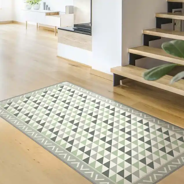 Letzte Chance Geometrische Fliesen kleine Dreiecke Olivgrün mit Bordüre Teppich