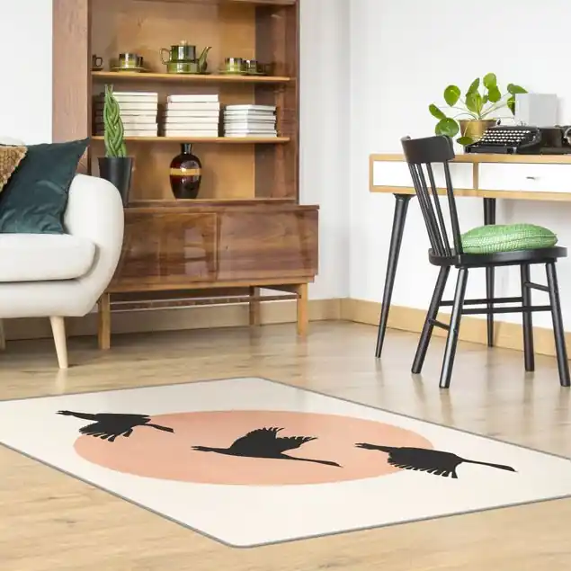 Vögel vor rosa Sonne III Teppich Preiswert