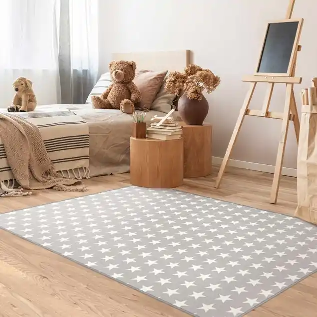 Weiße Sterne auf grauem Hintergrund Teppich Preis Gesenkt
