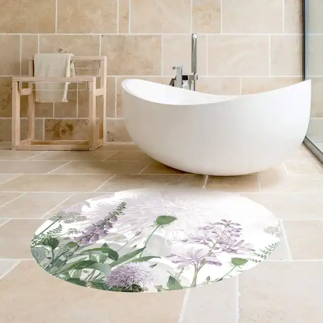 Zertifiziert Fingerhut in zarter Blumenwiese Runder Vinyl-Teppich