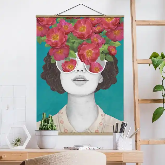 Zertifiziert Illustration Portrait Frau Collage mit Blumen Brille