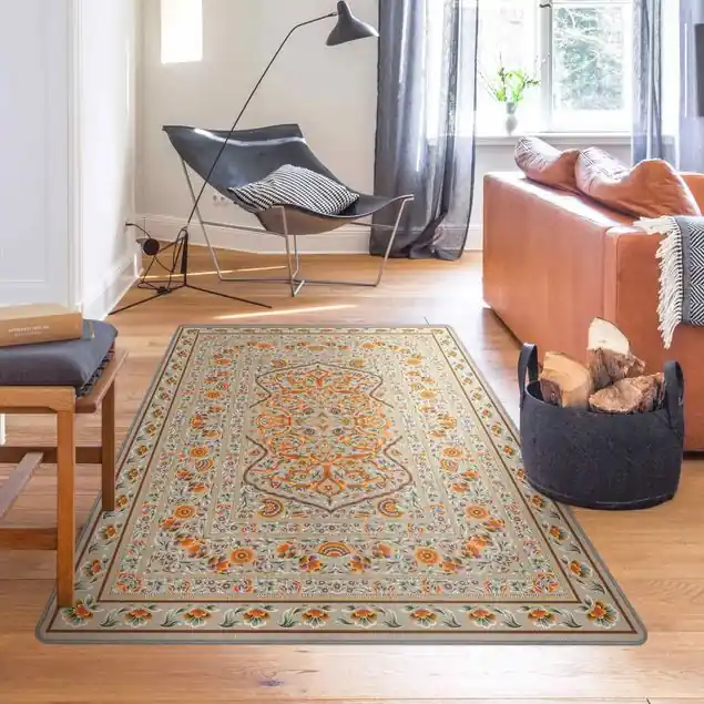 Zertifiziert Prächtiger Ornamentteppich beige Teppich
