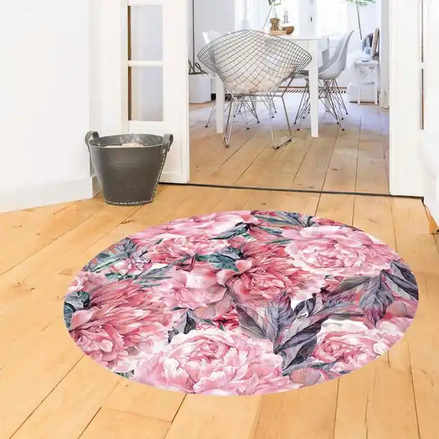 Zartes Aquarell Rote Pfingstrosen Muster Runder Vinyl-Teppich Mega-Angebot