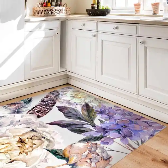 Zartes Aquarell Boho Blüten und Federn Muster Vinylteppich Top-Preis